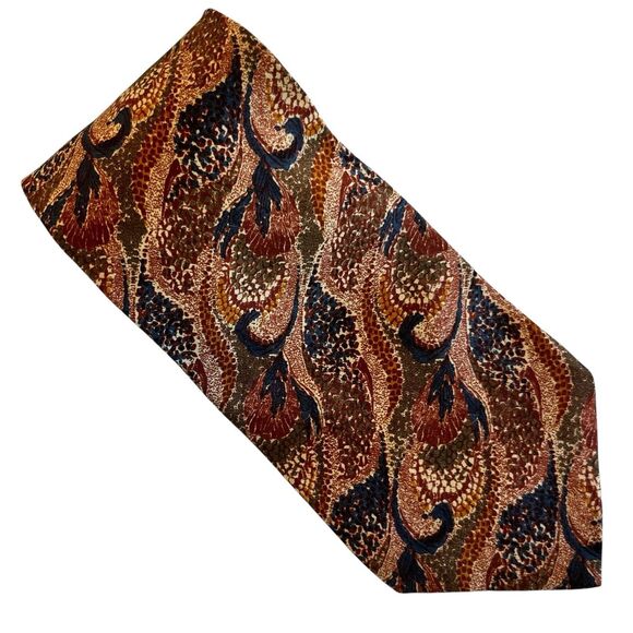 Vintage BURBERRYS OF LONDON Tie Silk Wool Necktie Floral Brown Blue USA - Picture 1 of 6